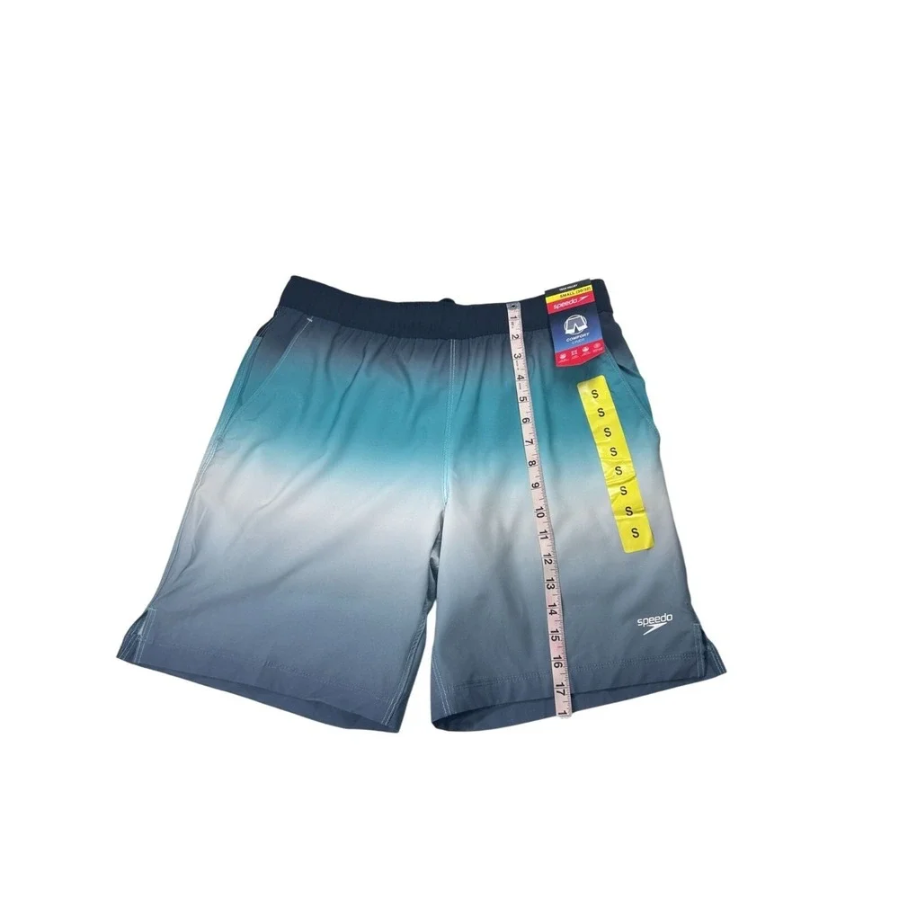 Speedo Tech Volley Mens Swim‎ Trunks Small 30-32 Teal Ombre Comfort Liner New